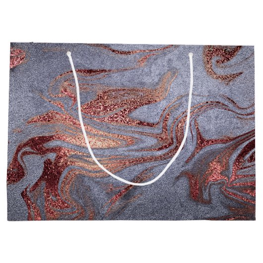Elegant modern copper rose gold blue marble look große geschenktüte (Rückseite)