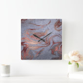 Elegant modern copper rose gold blue marble look quadratische wanduhr (Zuhause)