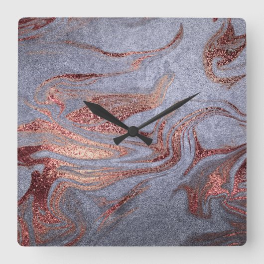 Elegant modern copper rose gold blue marble look quadratische wanduhr (Vorderseite)