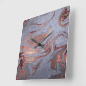 Elegant modern copper rose gold blue marble look quadratische wanduhr (Winkel)