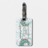 Elegant Modern Damask Peacock Personalisiert Gepäckanhänger (Rückseite vertikal)