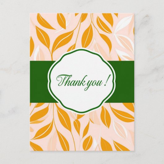 Elegant Modern Dankeschön Card mit Leaf-Mustern Postkarte (Vorderseite)