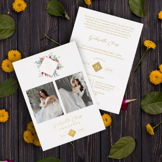 Elegant Modern Diamond Shape Mis XV años Floral  Folieneinladung