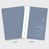 Elegant Modern Dusty Blue Cross Erste Kommune Einladung