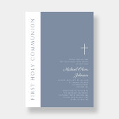Elegant Modern Dusty Blue Cross Erste Kommune Einladung
