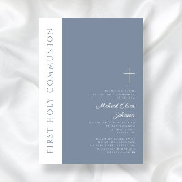 Elegant Modern Dusty Blue Cross Erste Kommune Einladung