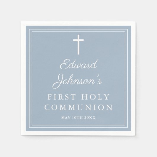 Elegant Modern Dusty Blue First Holy Communion Serviette (Vorderseite)
