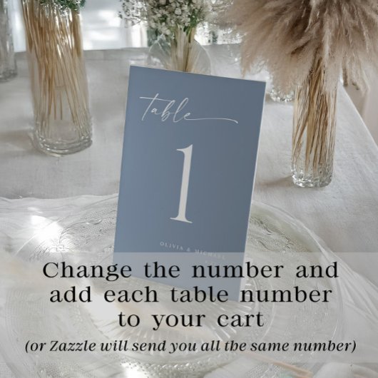 Elegant Modern Dusty Blue Wedding Table Numbers Sockelschild