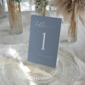 Elegant Modern Dusty Blue Wedding Table Numbers Sockelschild