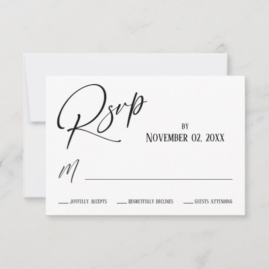 Elegant, modern, einfach, schwarz und weiß RSVP karte (Vorderseite)