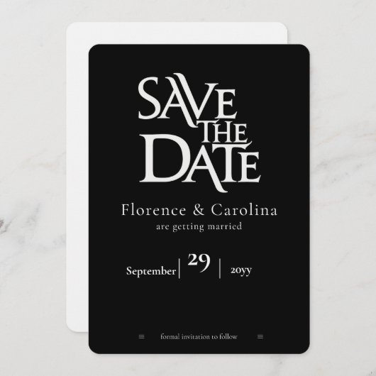 Elegant Modern einfach Schwarz & Weiß Save The Date (Vorne/Hinten)