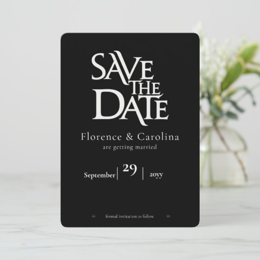 Elegant Modern einfach Schwarz & Weiß Save The Date (Stehend Vorderseite)