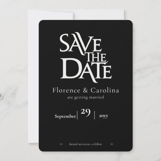 Elegant Modern einfach Schwarz & Weiß Save The Date (Vorderseite)