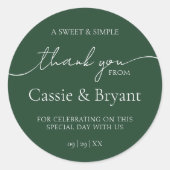 Elegant Modern Emerald Green Wedding Vielen Dank Runder Aufkleber (Vorderseite)