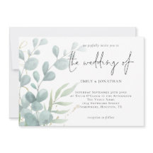 Elegant Modern Eucalyptus Powder Blue Wedding Invi