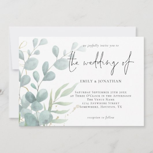 Elegant Modern Eucalyptus Powder Blue Wedding Invi Einladung (Vorderseite)