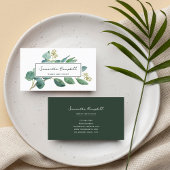 Elegant Modern Eukalyptus & Script Emerald Green Visitenkarte
