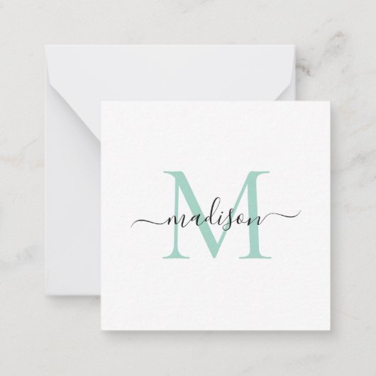 Elegant Modern Feminine Monogram Script Mint Green Mitteilungskarte (Rückseite)