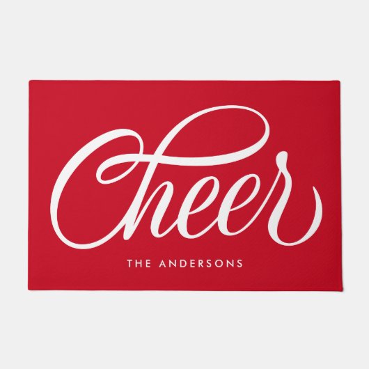 Elegant Modern Festive Red Script Cheer Christmas Fußmatte (Vorderseite)