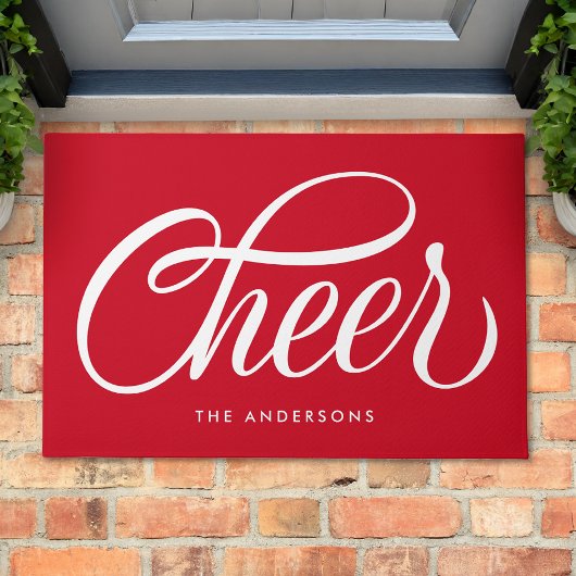 Elegant Modern Festive Red Script Cheer Christmas Fußmatte