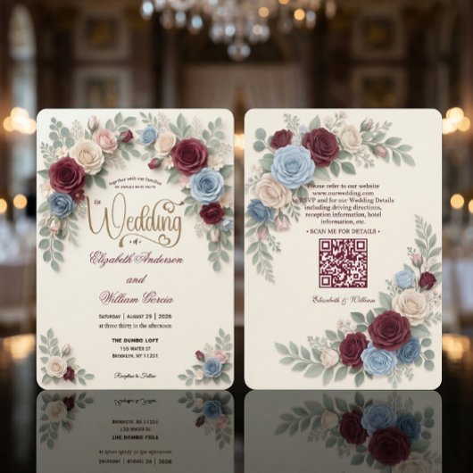 Elegant Modern Floral All In One QR Code Wedding Einladung
