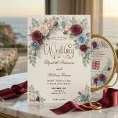 Elegant Modern Floral All In One QR Code Wedding Einladung