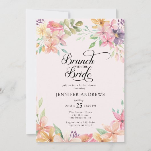 Elegant Modern Floral Classic Bridal Shower Brunch Einladung (Vorderseite)
