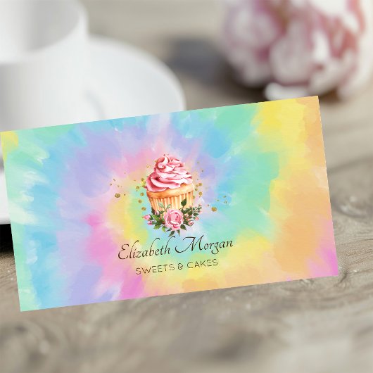 Elegant Modern Floral Cupcake Tie Dye Bakery Visitenkarte