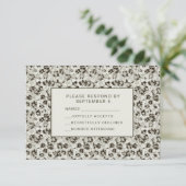 Elegant Modern Floral RSVP Card Silver Black Karte (Stehend Vorderseite)