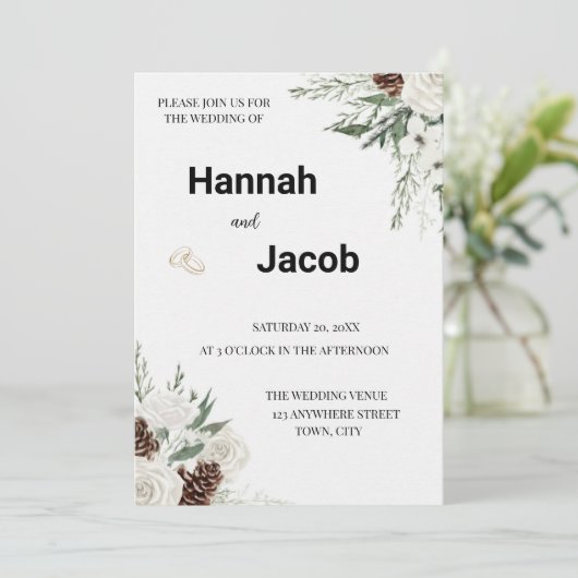 Elegant Modern Floral Wedding Invitation Einladung (Stehend Vorderseite)