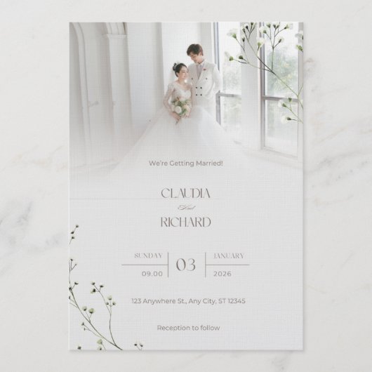 Elegant Modern Floral Wedding Invitation | Minimal Einladung (Vorderseite)