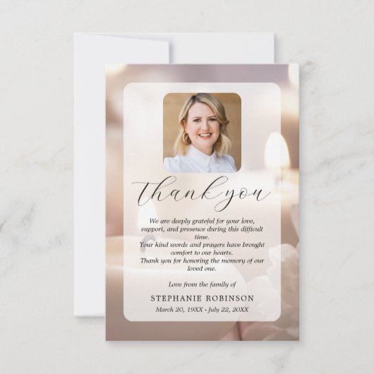 Elegant Modern Funeral Sympathy Memorial Photo Dankeskarte (Vorderseite)