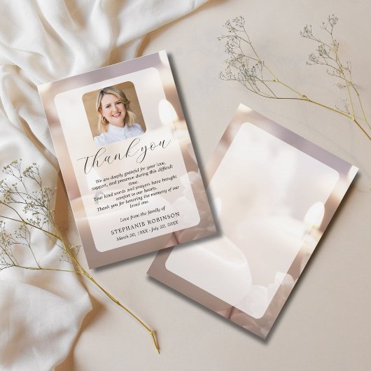Elegant Modern Funeral Sympathy Memorial Photo Dankeskarte