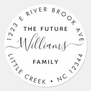 Elegant Modern Future Mr. and Mrs Address Label Runder Aufkleber