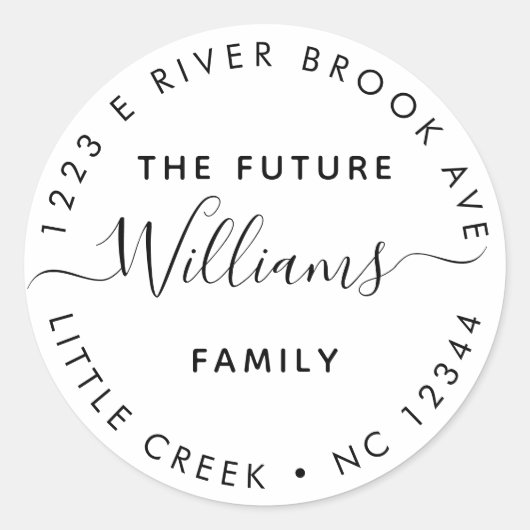 Elegant Modern Future Mr. and Mrs Address Label Runder Aufkleber (Vorderseite)