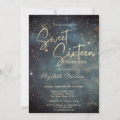 Elegant Modern Galaxy Stars Blue Sweet 16 Einladung (Vorderseite)