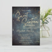 Elegant Modern Galaxy Stars Blue Sweet 16 Einladung (Stehend Vorderseite)