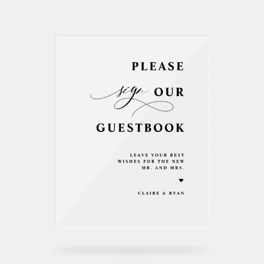 Elegant modern, Gästebuch Hochzeit Mattiert Acrylschild (Vorderseite)