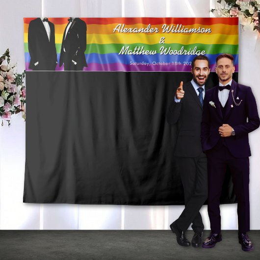 Elegant Modern Gay Men Rainbow Wedding Backdrop Wandteppich