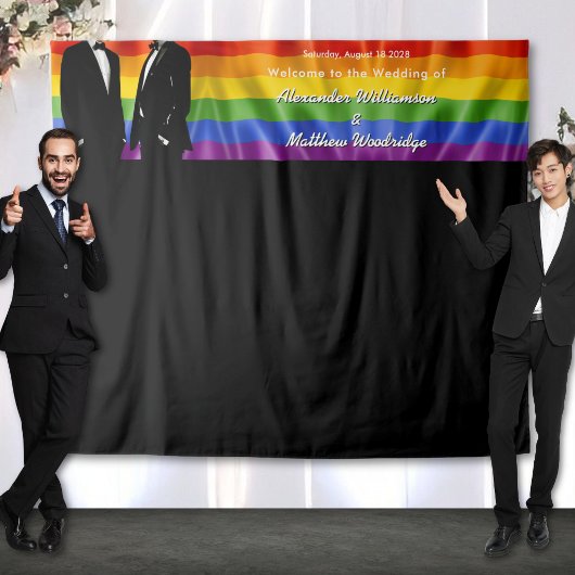 Elegant Modern Gay Men Rainbow Wedding Backdrop Wandteppich