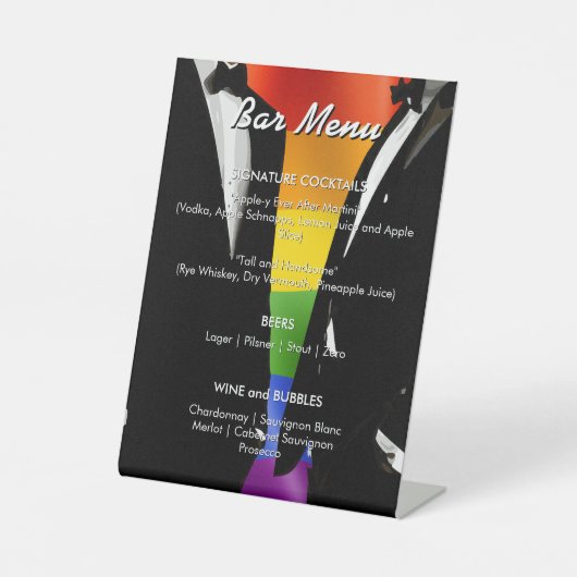 Elegant Modern Gay Men Wedding Rainbow Bar Menu Sockelschild (Vorderseite)