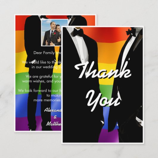 Elegant Modern Gay Men Wedding Rainbow Dankeskarte (Vorne/Hinten)