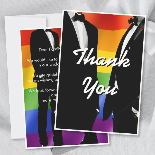 Elegant Modern Gay Men Wedding Rainbow Dankeskarte