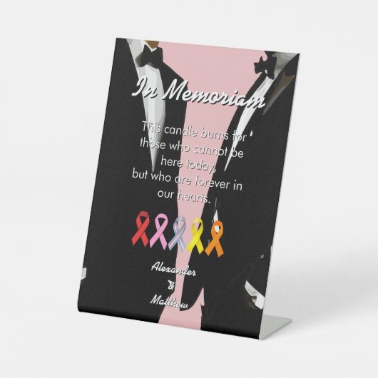 Elegant Modern Gay Men Wedding Rainbow In Memoriam Sockelschild (Vorderseite)