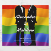 Elegant Modern Gay Men Wedding Rainbow Schaumweinetikett (Einzelnes Label)