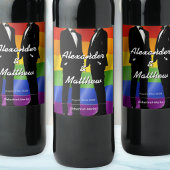 Elegant Modern Gay Men Wedding Rainbow Weinetikett