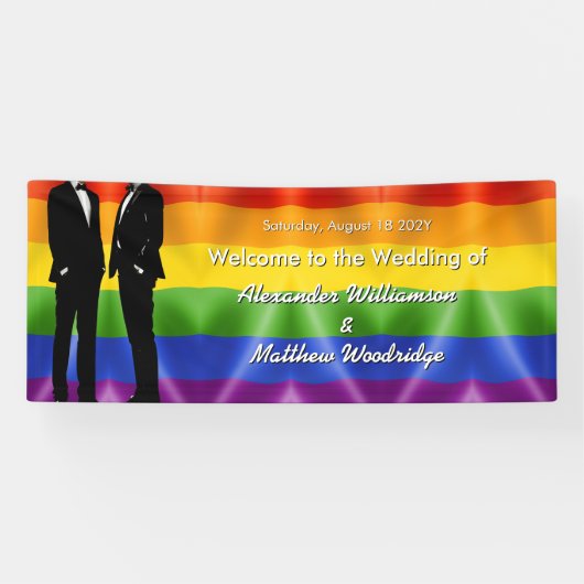 Elegant Modern Gay Men Wedding Rainbow Welcome Banner (Horizontal)