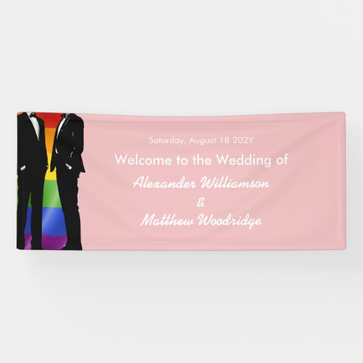 Elegant Modern Gay Men Wedding Rainbow Welcome Banner (Horizontal)