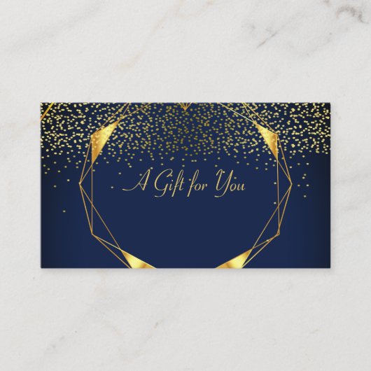 Elegant Modern Geometric Gold Lines, Confetti Blue Rabattkarte (Vorderseite)