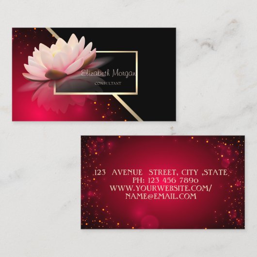 Elegant Modern Geometrisch, elegant Lotus Rot Visitenkarte (Vorne/Hinten)